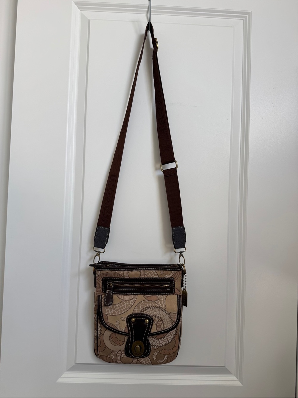 Coach Tan and Brown Signature Canvas Messenger Crossbody